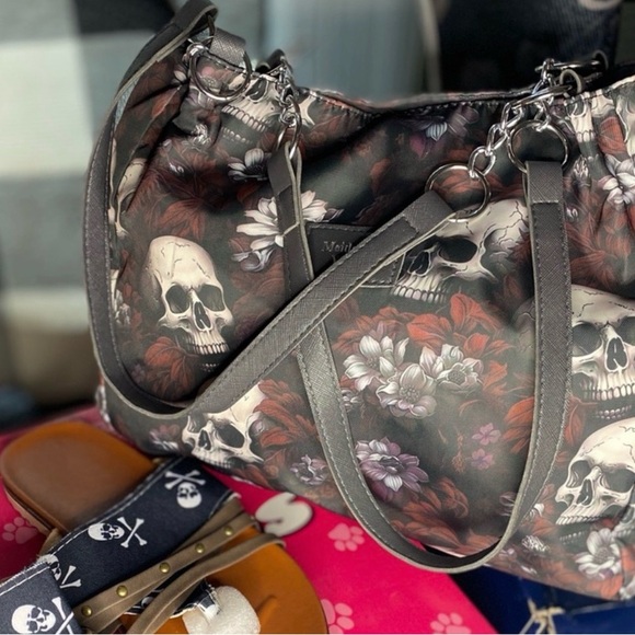 Meiduola YYDS Handbags - Skull and Floral Patterned Women's Bag